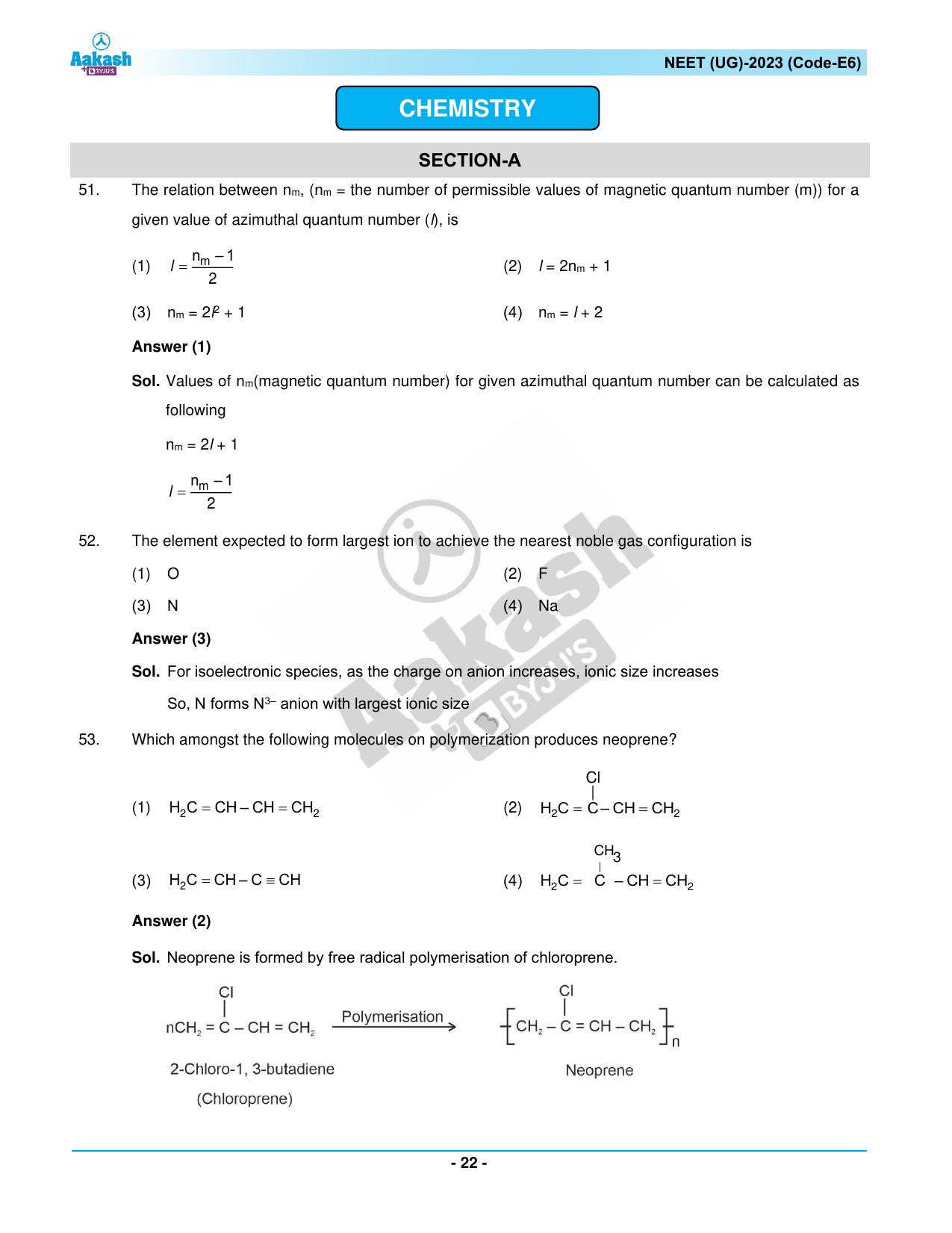 NEET 2023 Question Paper E6 - Page 22