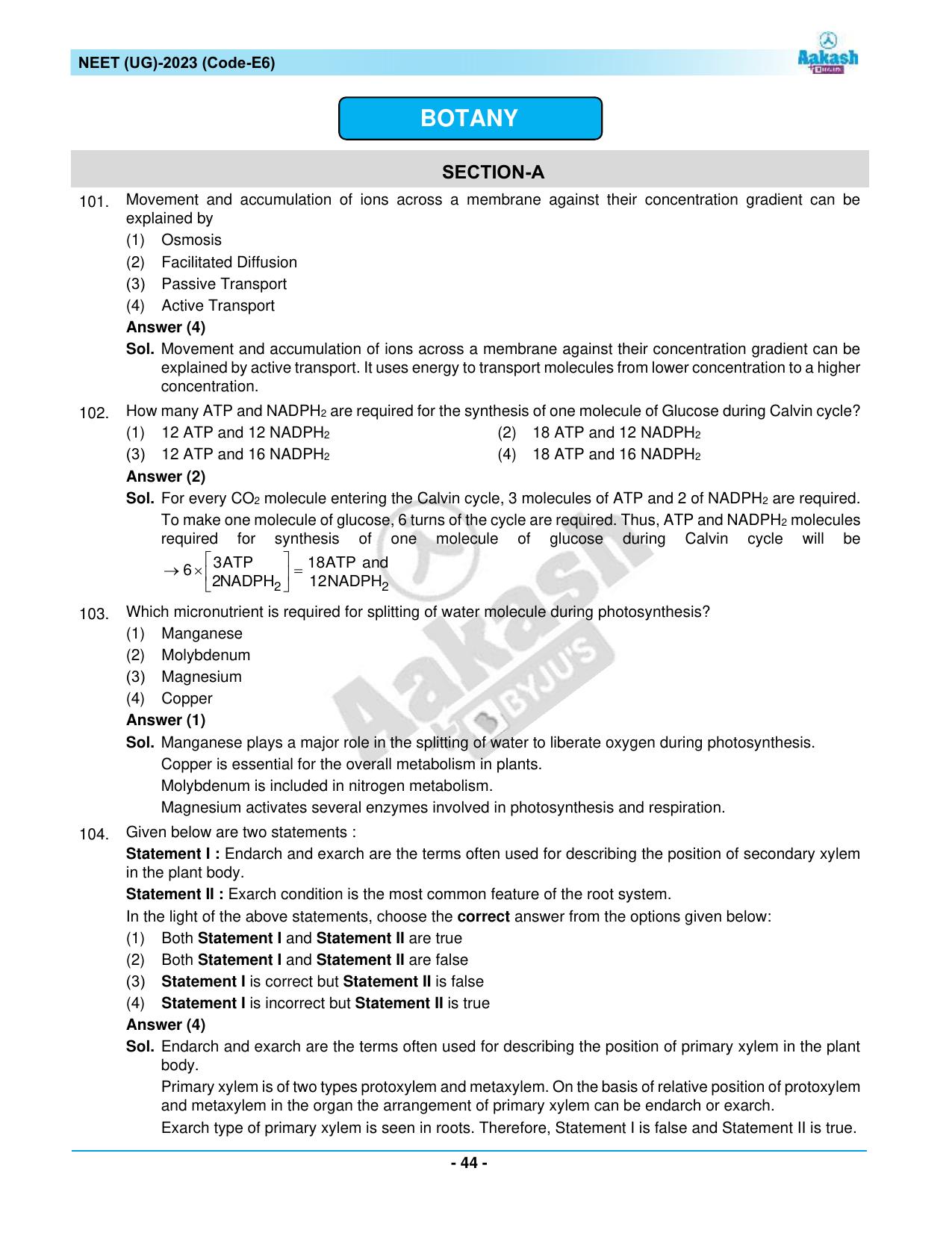 NEET 2023 Question Paper E6 - Page 44