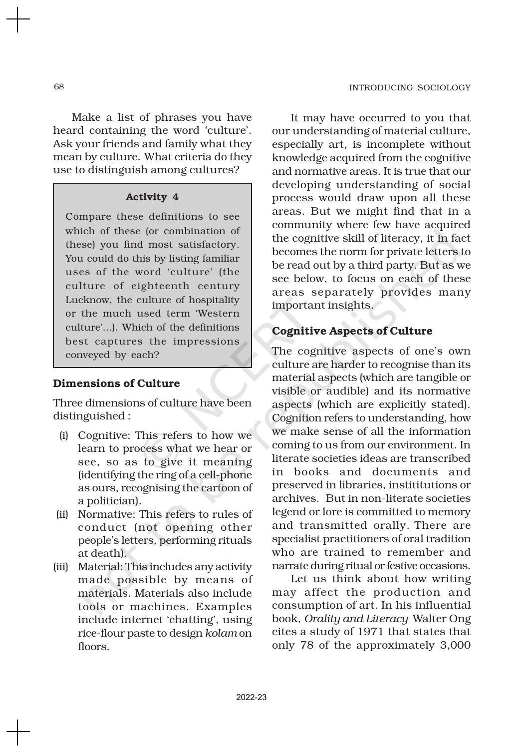 NCERT Book for Class 11 Sociology Chapter 4 Culture