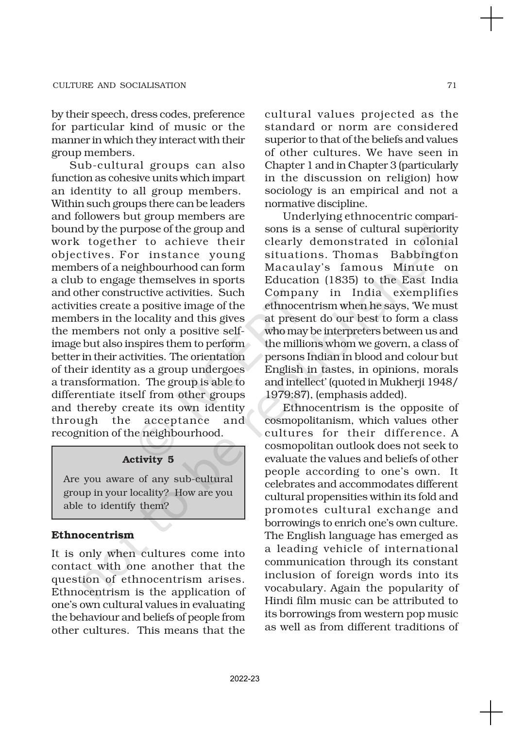 NCERT Book for Class 11 Sociology Chapter 4 Culture