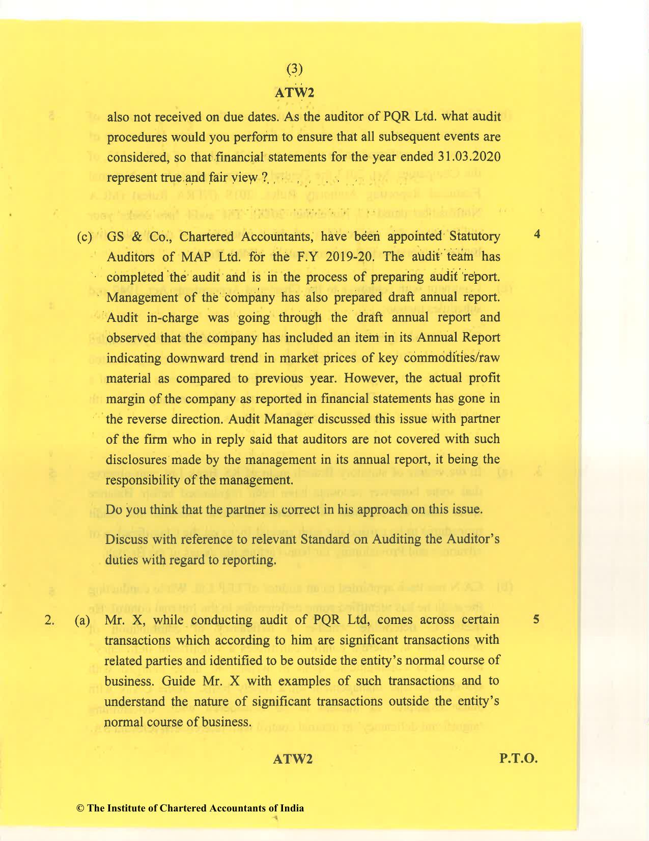 CA Final Nov 2020 Question Paper - Paper 3 – Advanced Auditing and Professional Ethics - Page 3