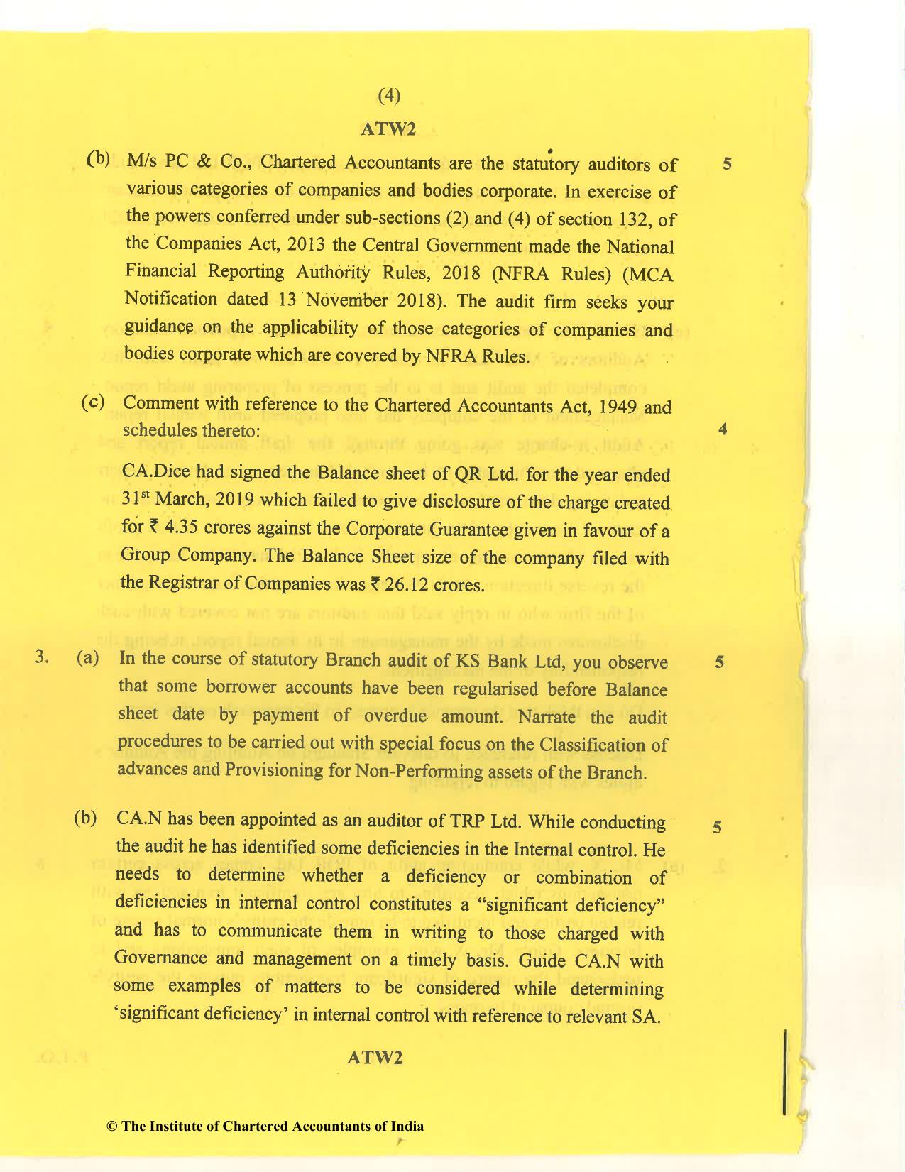 CA Final Nov 2020 Question Paper - Paper 3 – Advanced Auditing and Professional Ethics - Page 4