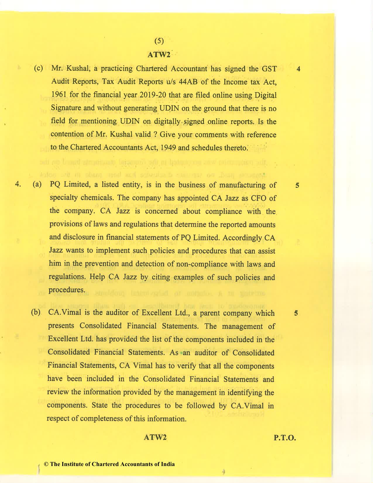 CA Final Nov 2020 Question Paper - Paper 3 – Advanced Auditing and Professional Ethics - Page 5