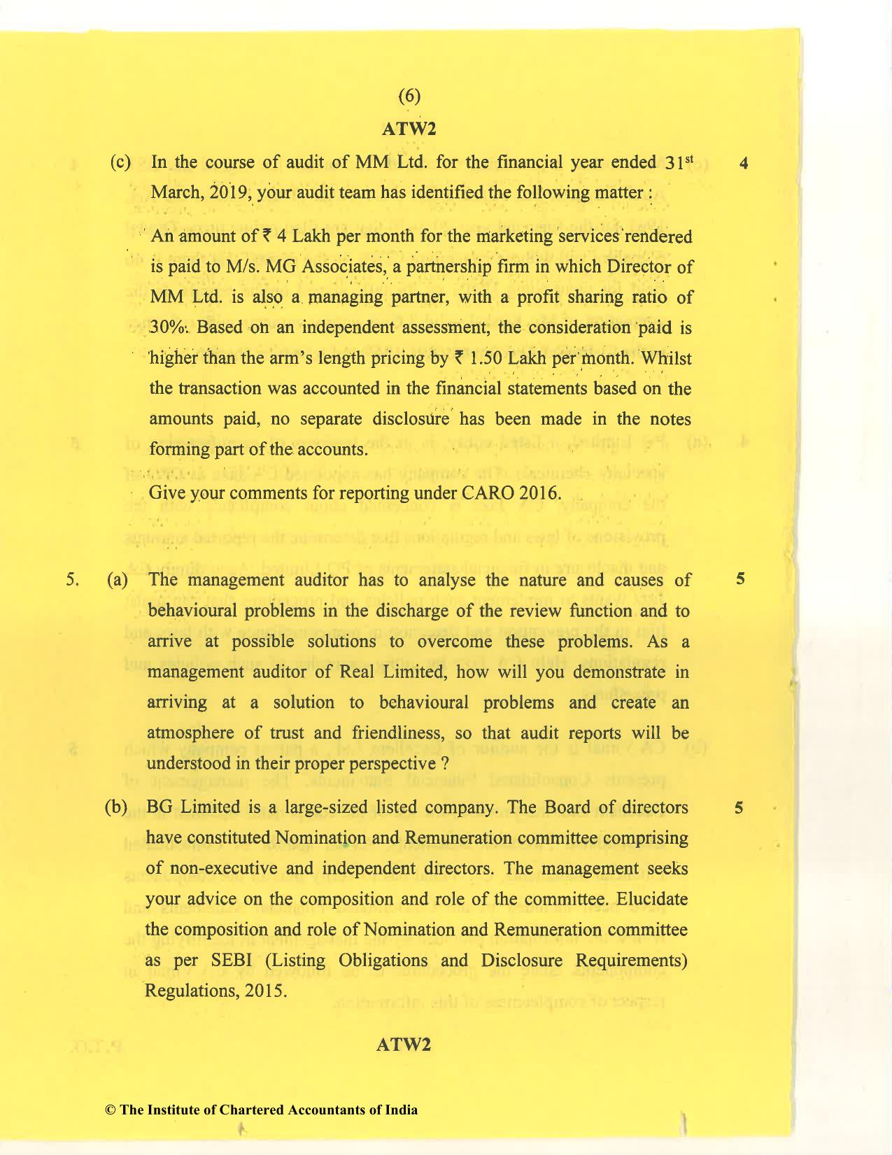 CA Final Nov 2020 Question Paper - Paper 3 – Advanced Auditing and Professional Ethics - Page 6