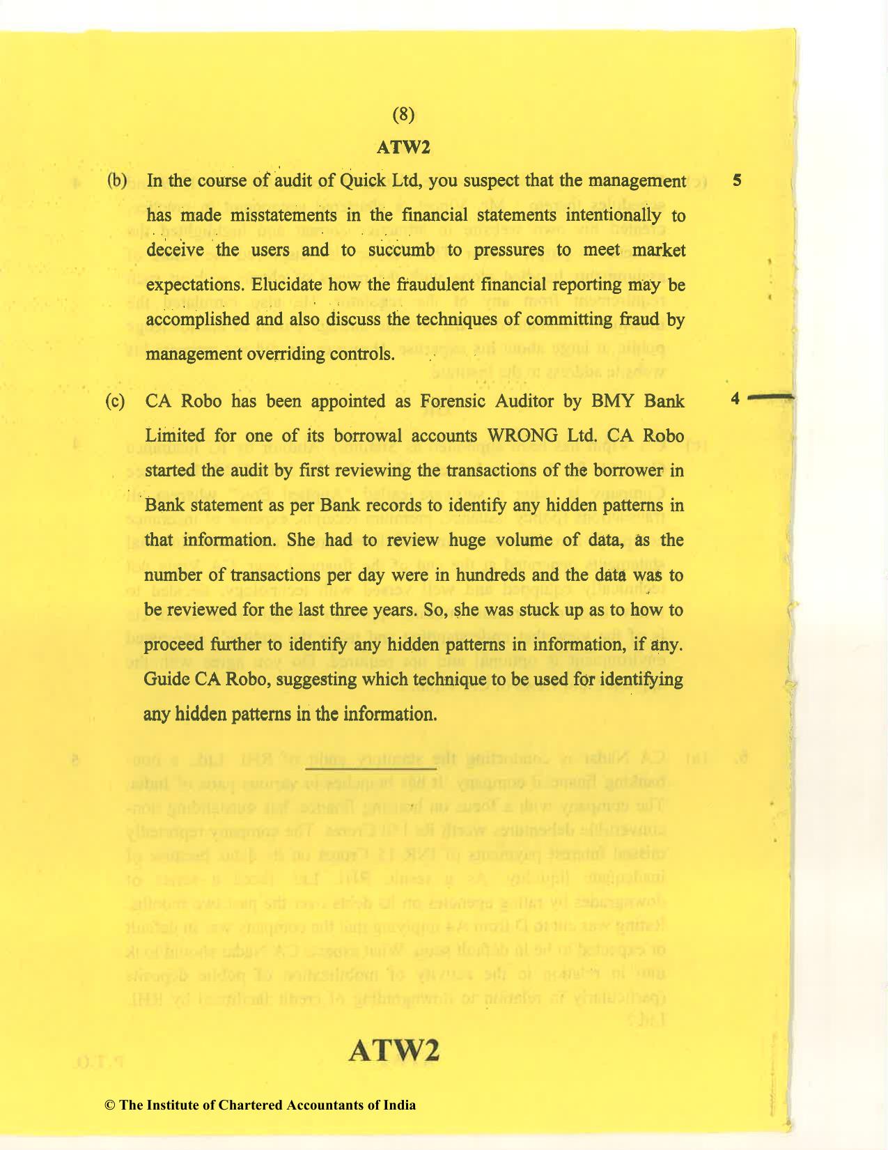 CA Final Nov 2020 Question Paper - Paper 3 – Advanced Auditing and Professional Ethics - Page 8