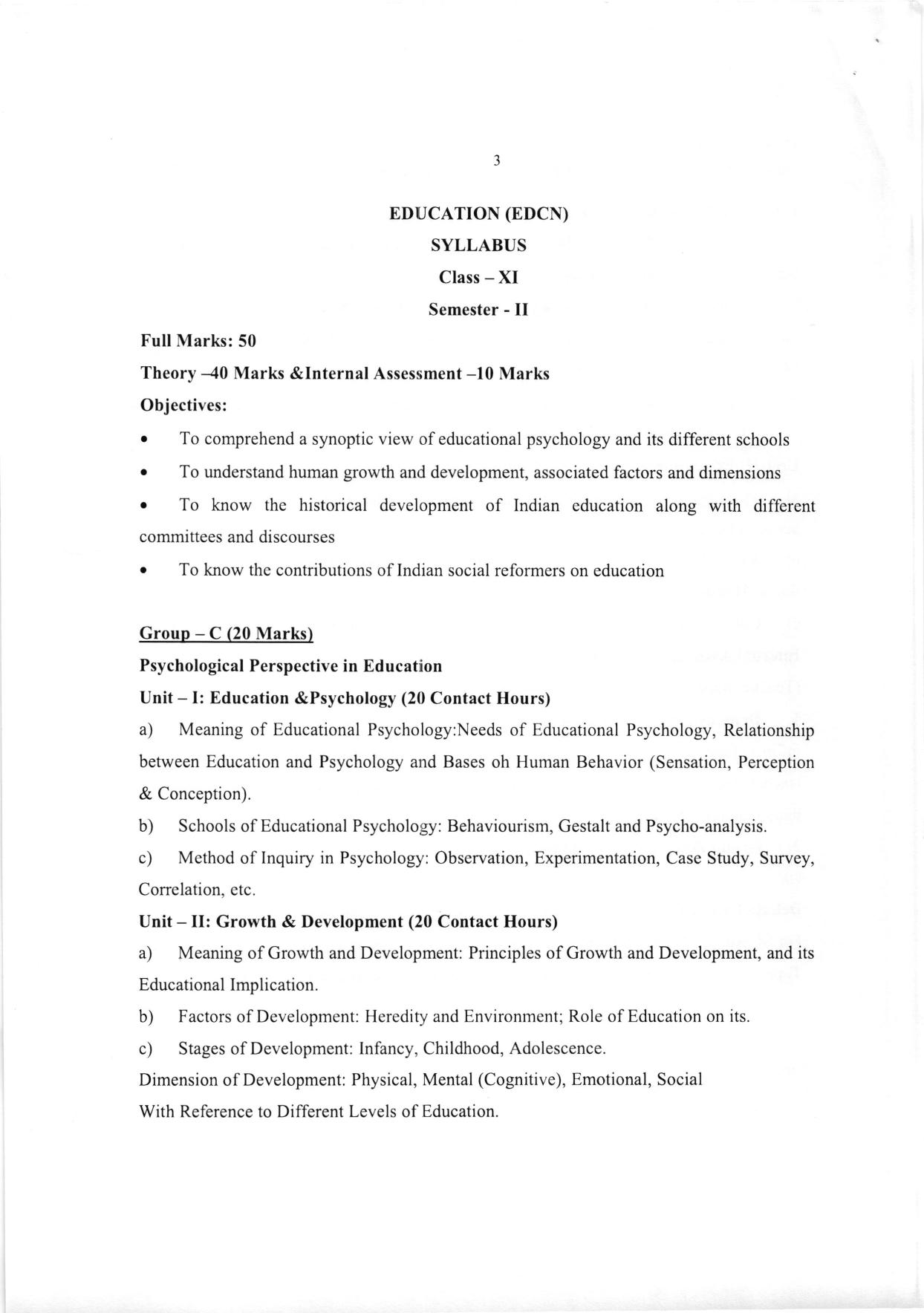 WBCHSE Class 11 & 12 Syllabus for Education (EDCN) (SET III) - Page 4