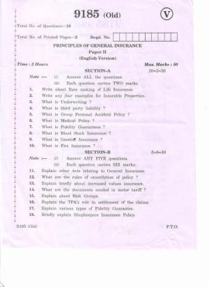 AP Inter 2nd Year Principles of General Insurance-II (old)) March-2020-Vocational Question Paper