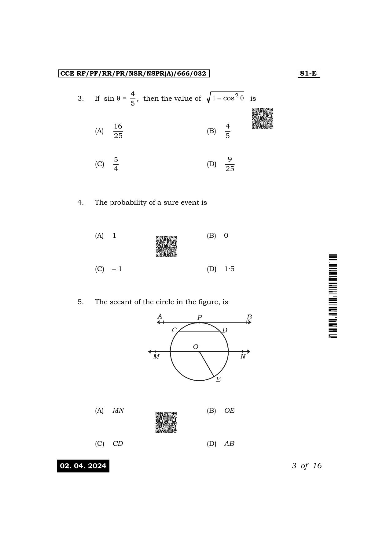 Karnataka SSLC Mathematics (English Medium) Exam 1 Question Paper 2024 (A Version) - Page 3