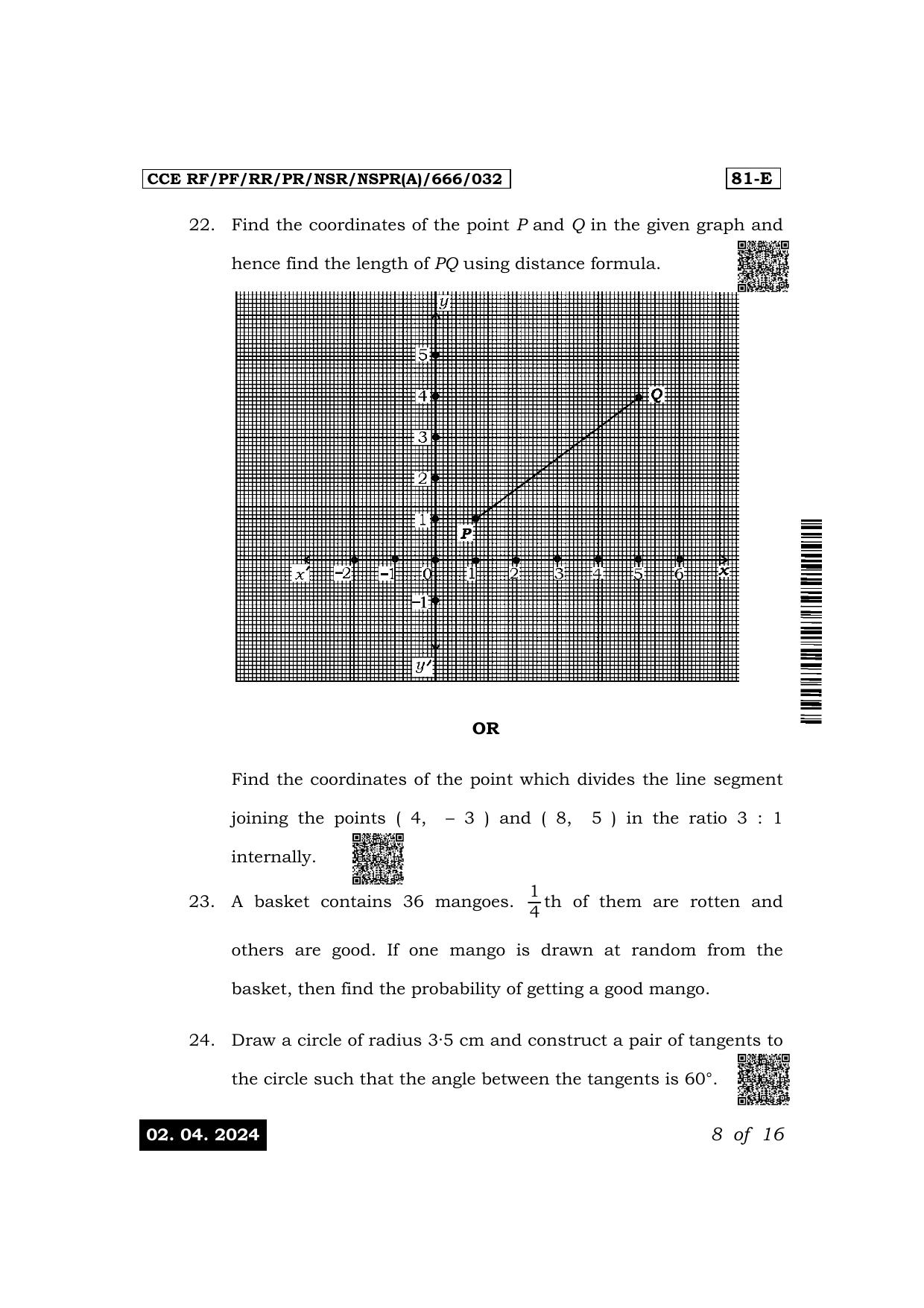 Karnataka SSLC Mathematics (English Medium) Exam 1 Question Paper 2024 (A Version) - Page 8