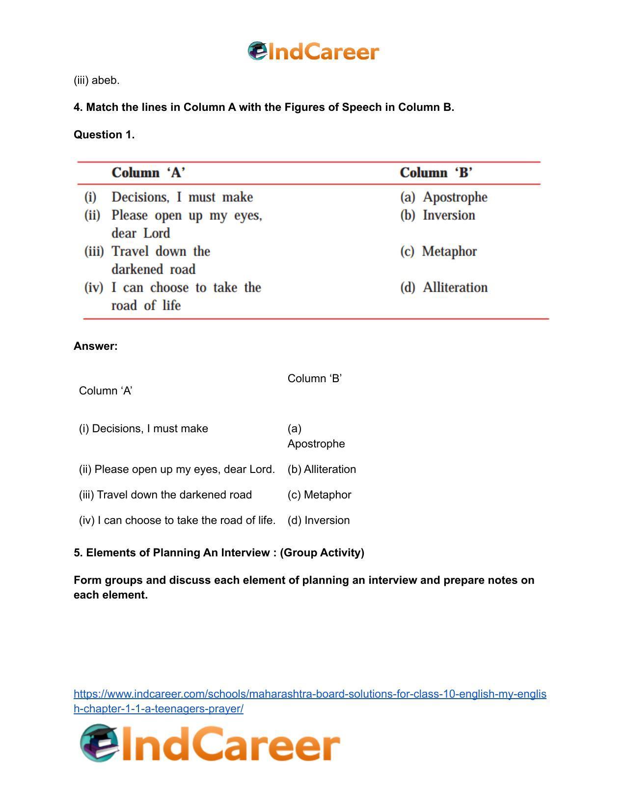Maharashtra Board Solutions for Class 10- English (My English): Chapter 1.1- A Teenager’s Prayer - Page 6