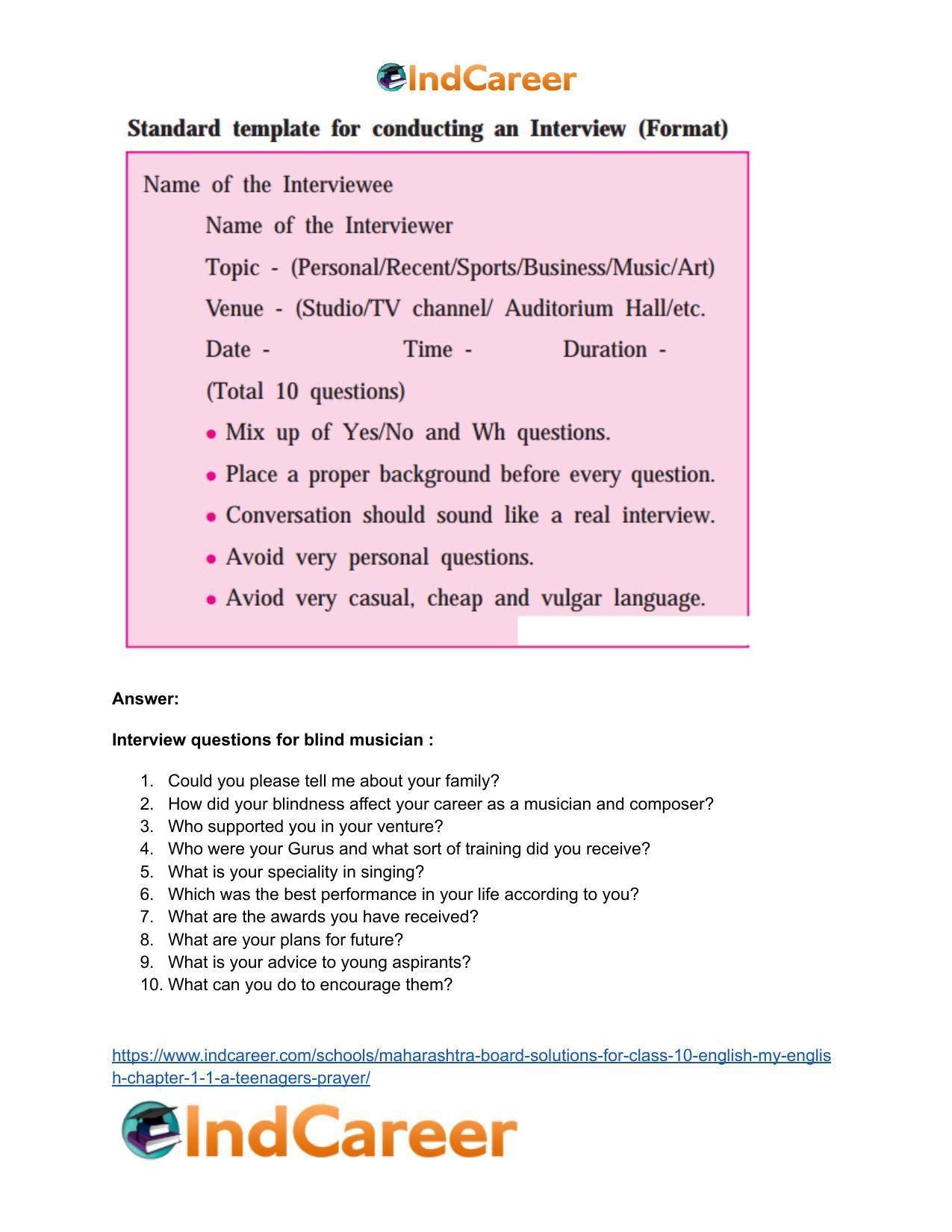 Maharashtra Board Solutions for Class 10- English (My English): Chapter 1.1- A Teenager’s Prayer - Page 8
