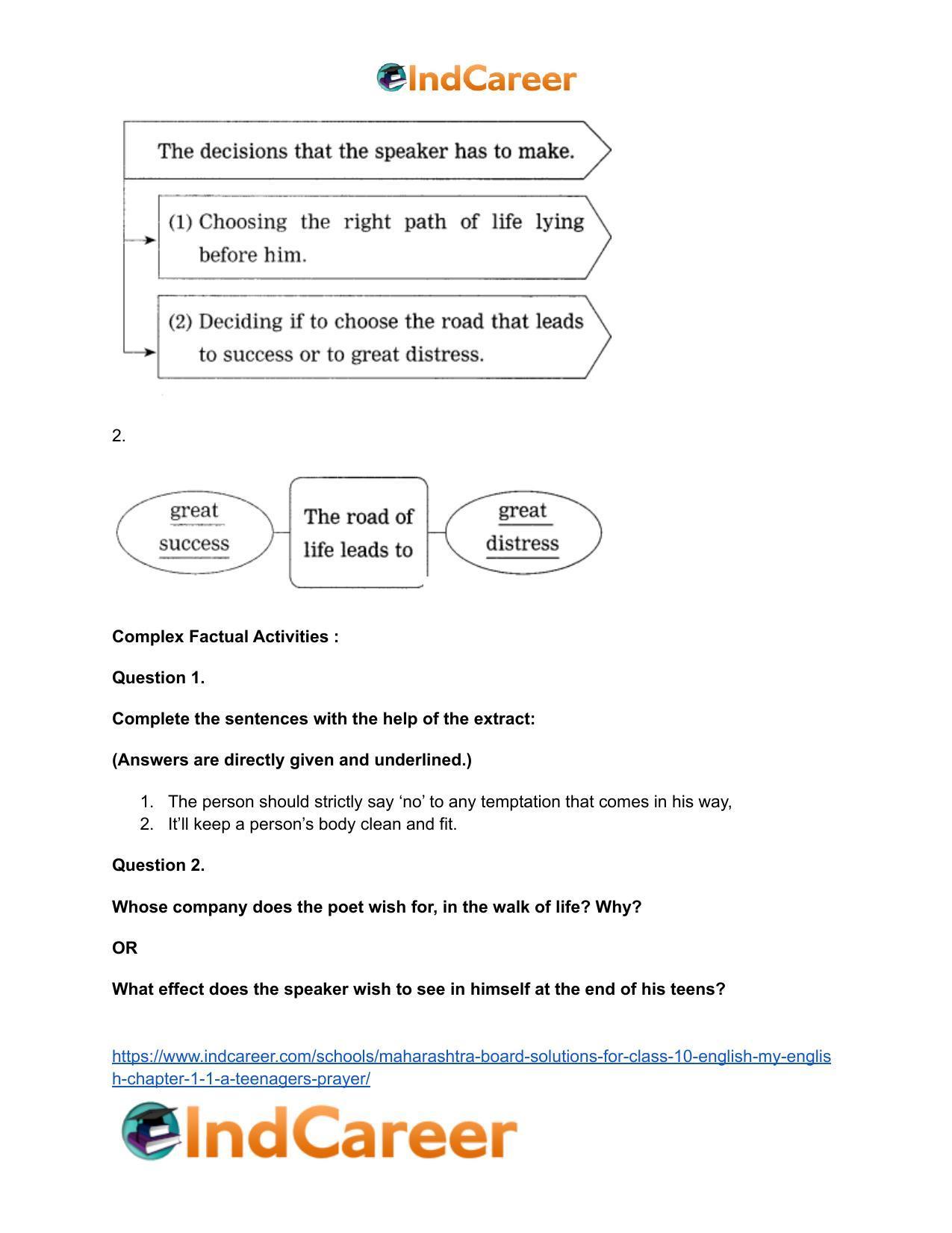 Maharashtra Board Solutions for Class 10- English (My English): Chapter 1.1- A Teenager’s Prayer - Page 12