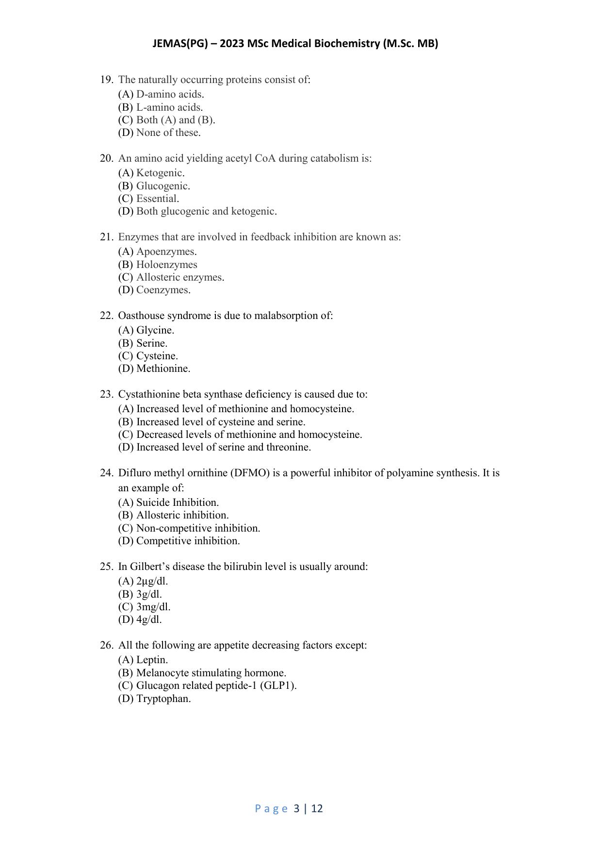 WB JEMAS (PG) M.Sc MB 2023 Question Paper - Page 4