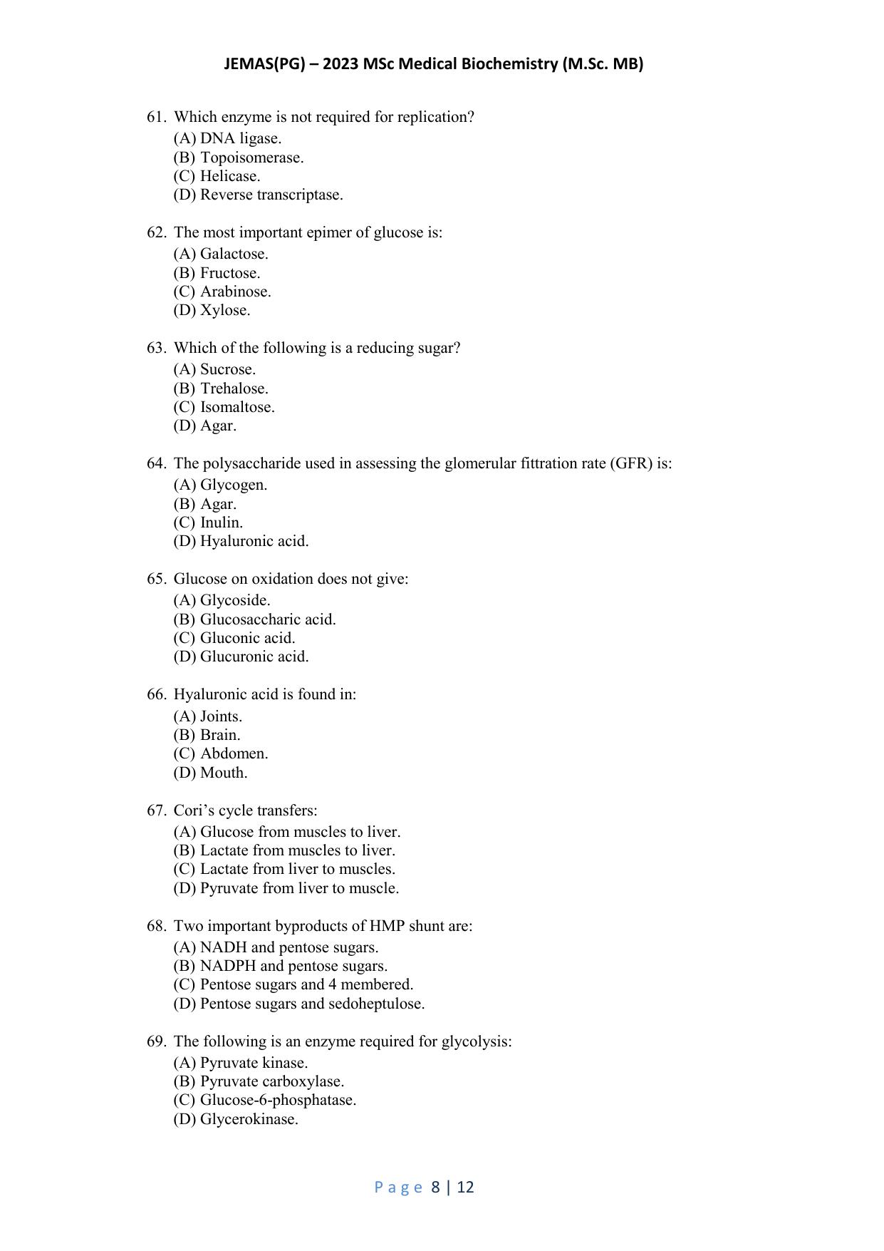 WB JEMAS (PG) M.Sc MB 2023 Question Paper - Page 9