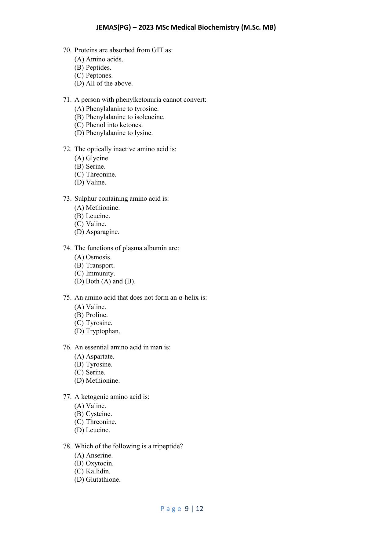 WB JEMAS (PG) M.Sc MB 2023 Question Paper - Page 10