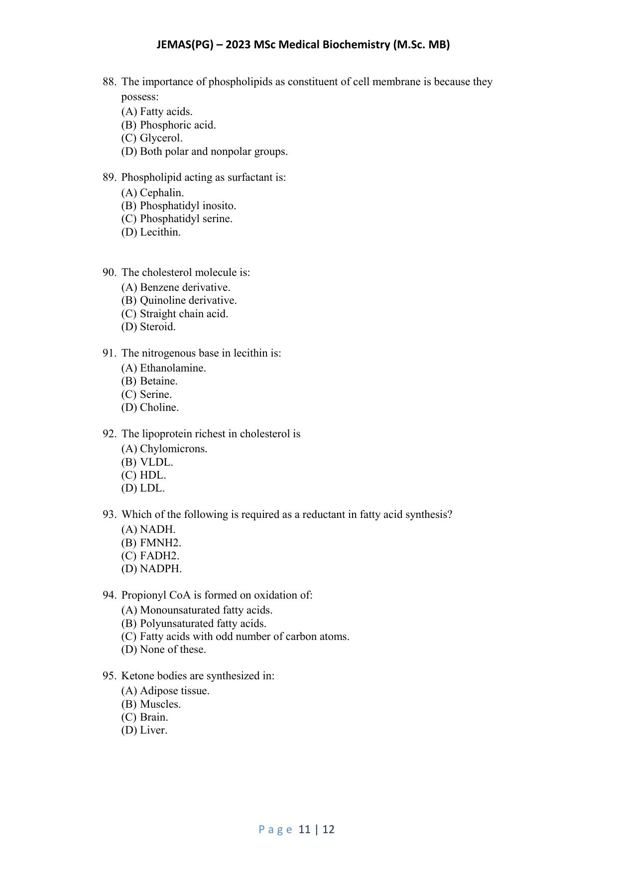 WB JEMAS (PG) M.Sc MB 2023 Question Paper - Page 12