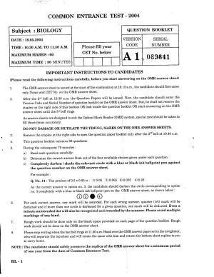 KCET Biology 2004 Question Papers