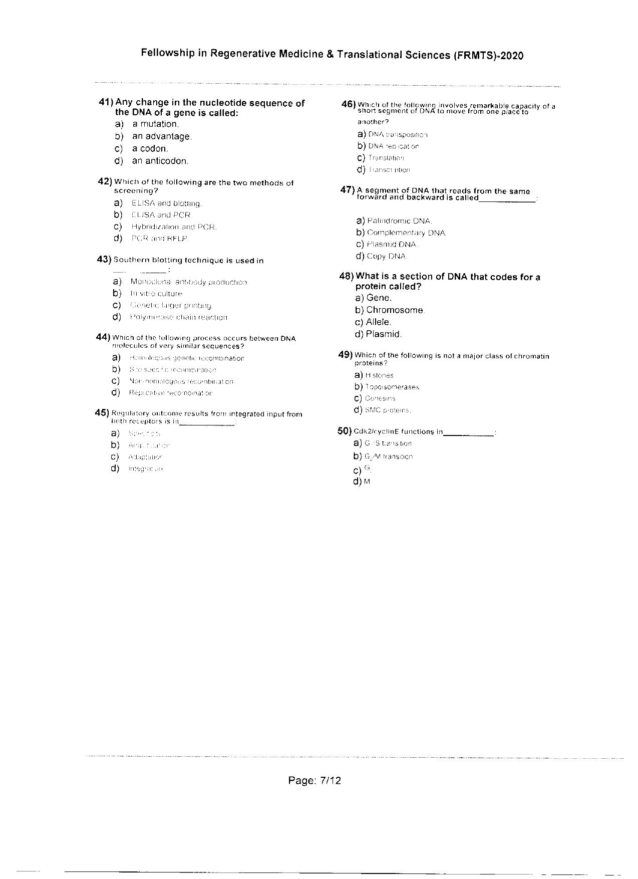 WBJEEB JEMAS (PG) 2020 FRMTS Question Paper - Page 7