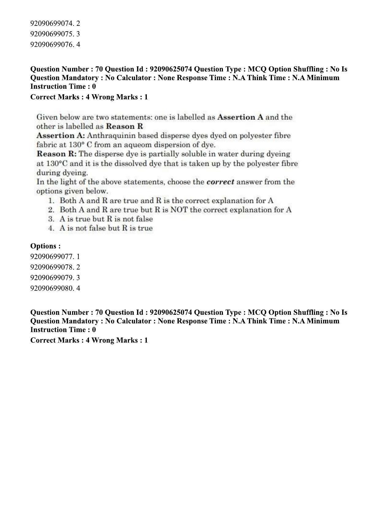 CUET PG 2023: MTQP12 – Textile Engineering (Eng) - Shift 3 (24-06-2023) Question Paper  - Page 62