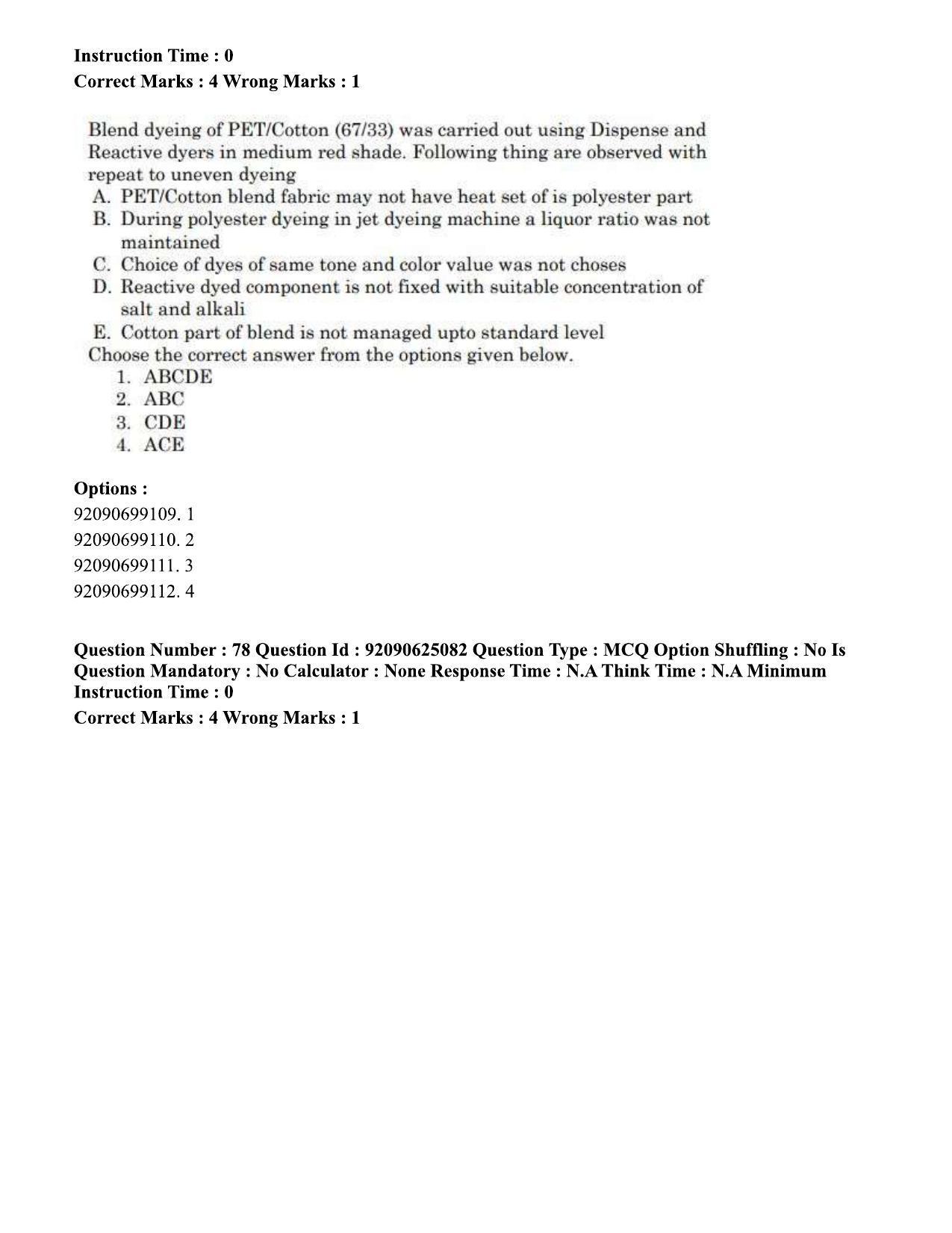 CUET PG 2023: MTQP12 – Textile Engineering (Eng) - Shift 3 (24-06-2023) Question Paper  - Page 71
