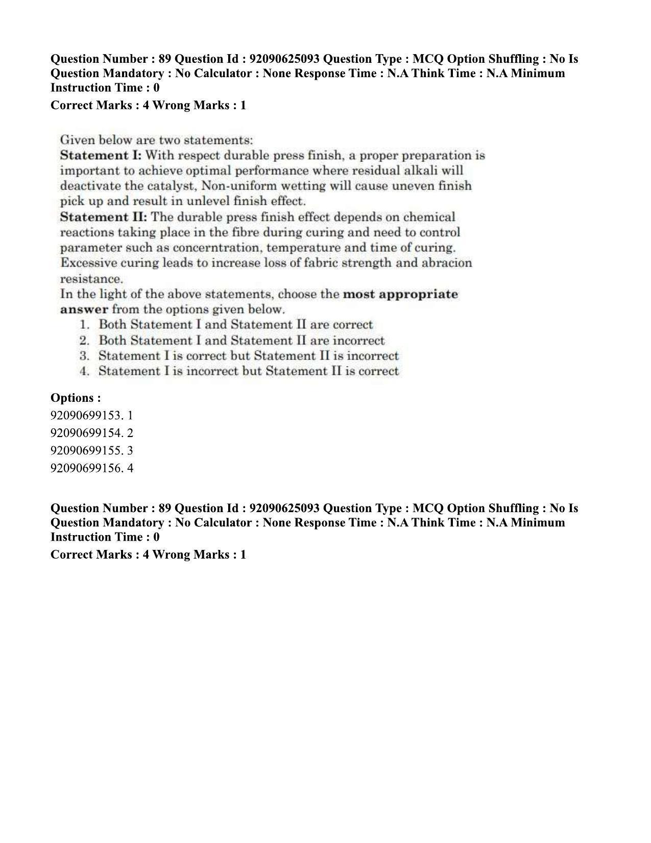 CUET PG 2023: MTQP12 – Textile Engineering (Eng) - Shift 3 (24-06-2023) Question Paper  - Page 83