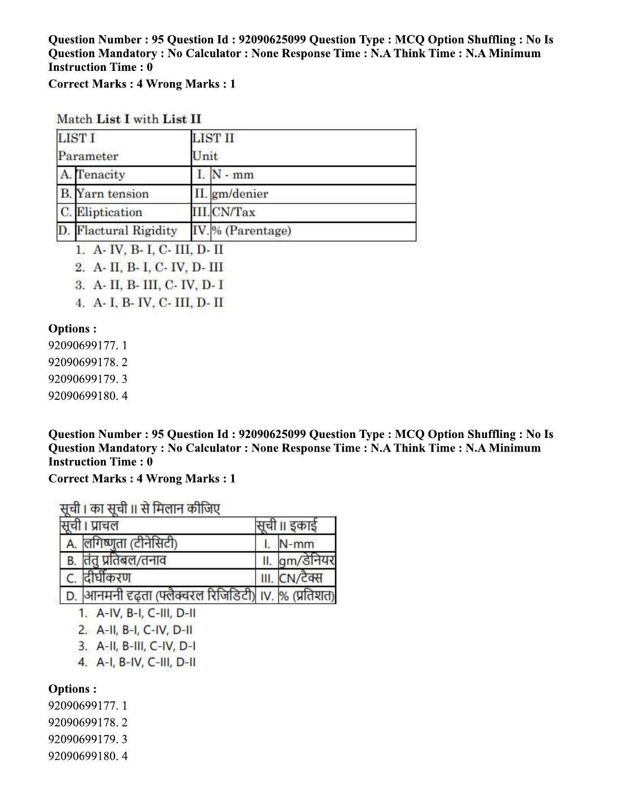 CUET PG 2023: MTQP12 – Textile Engineering (Eng) - Shift 3 (24-06-2023) Question Paper  - Page 90
