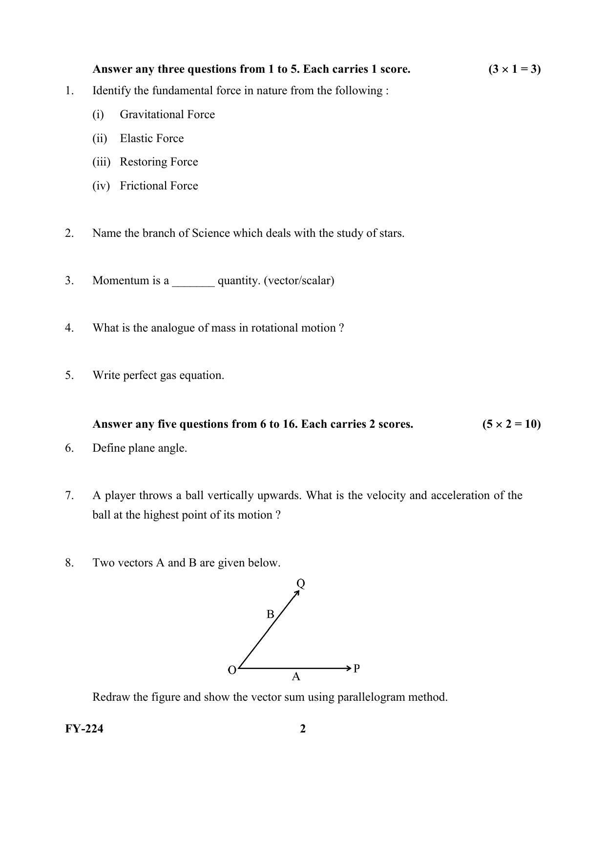 Kerala Plus One (Class 11th) Physics Question Paper 2021 - Page 2