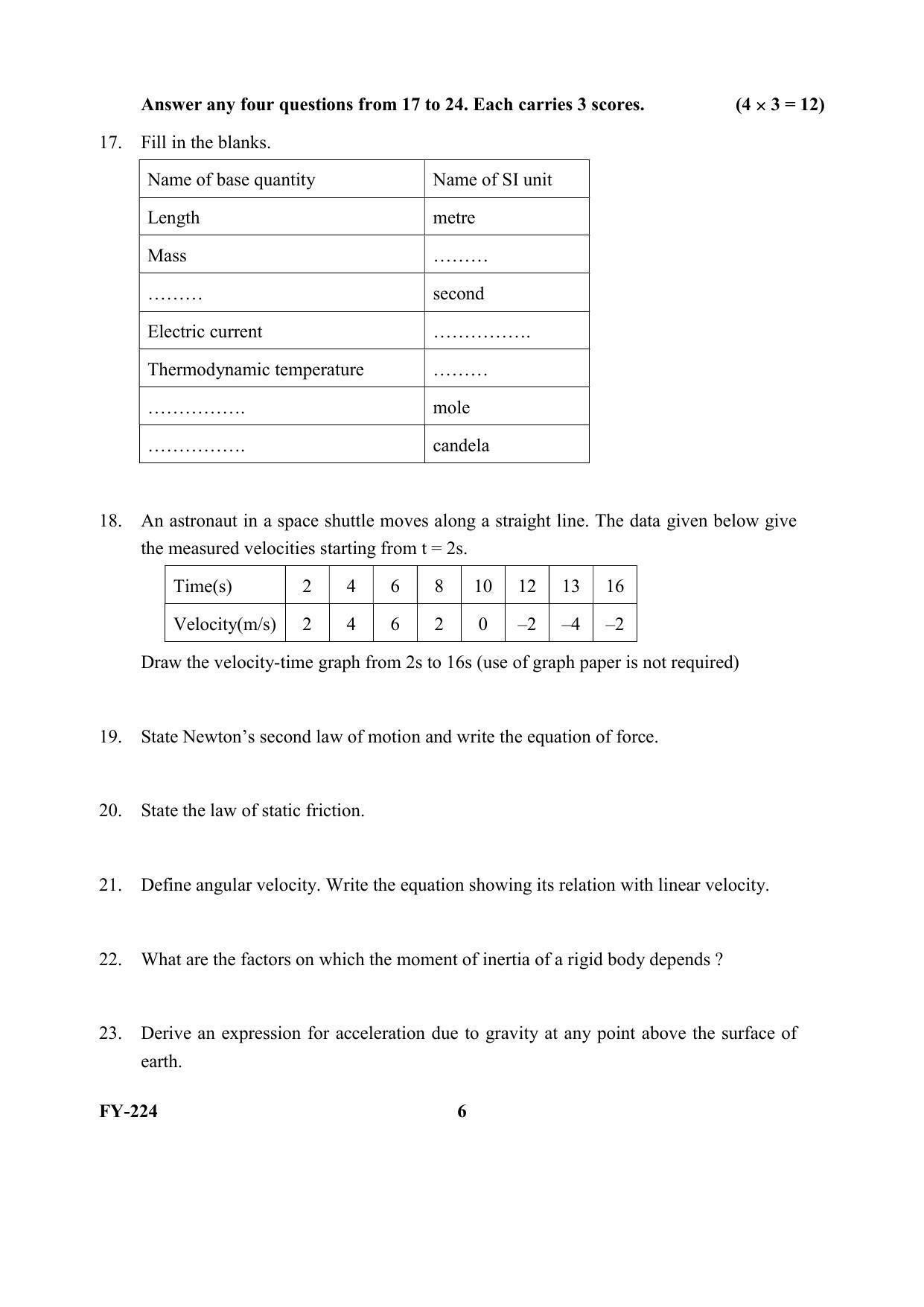 Kerala Plus One (Class 11th) Physics Question Paper 2021 - Page 6