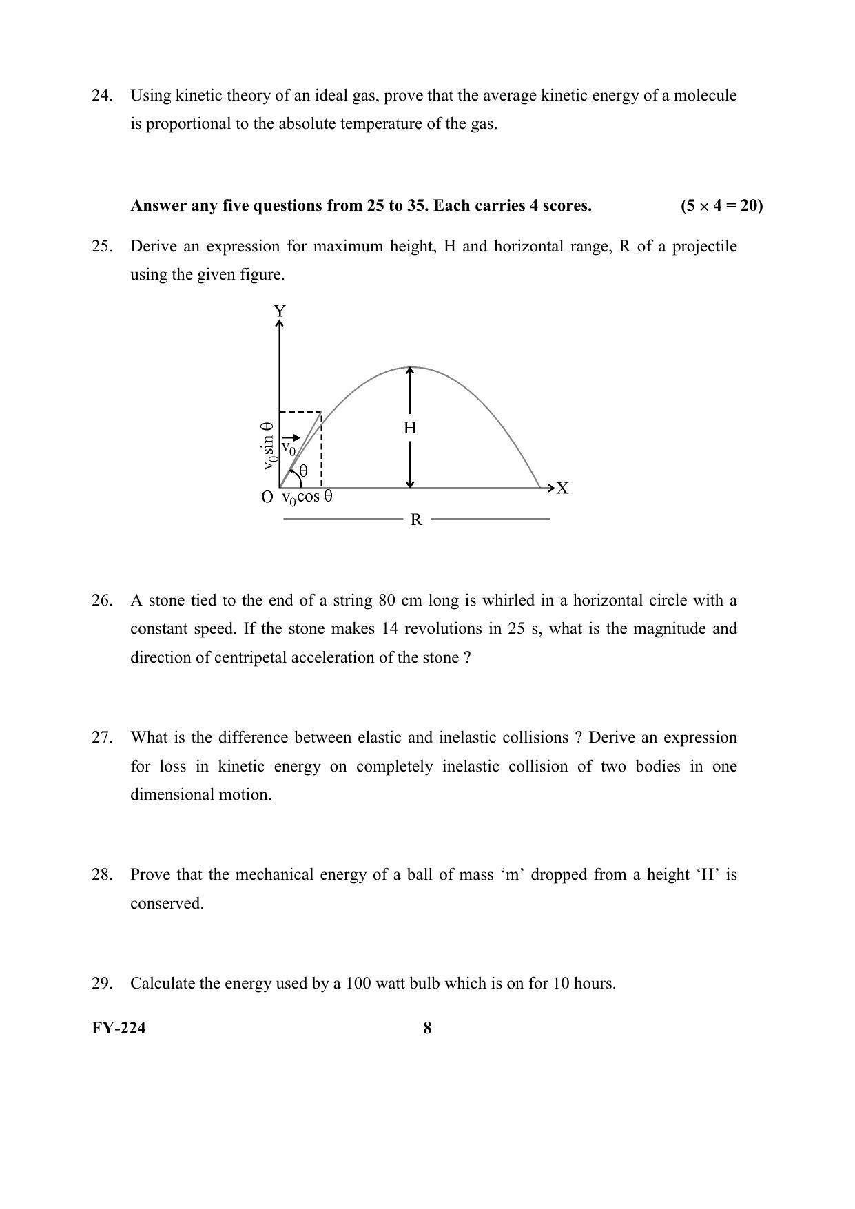 Kerala Plus One (Class 11th) Physics Question Paper 2021 - Page 8