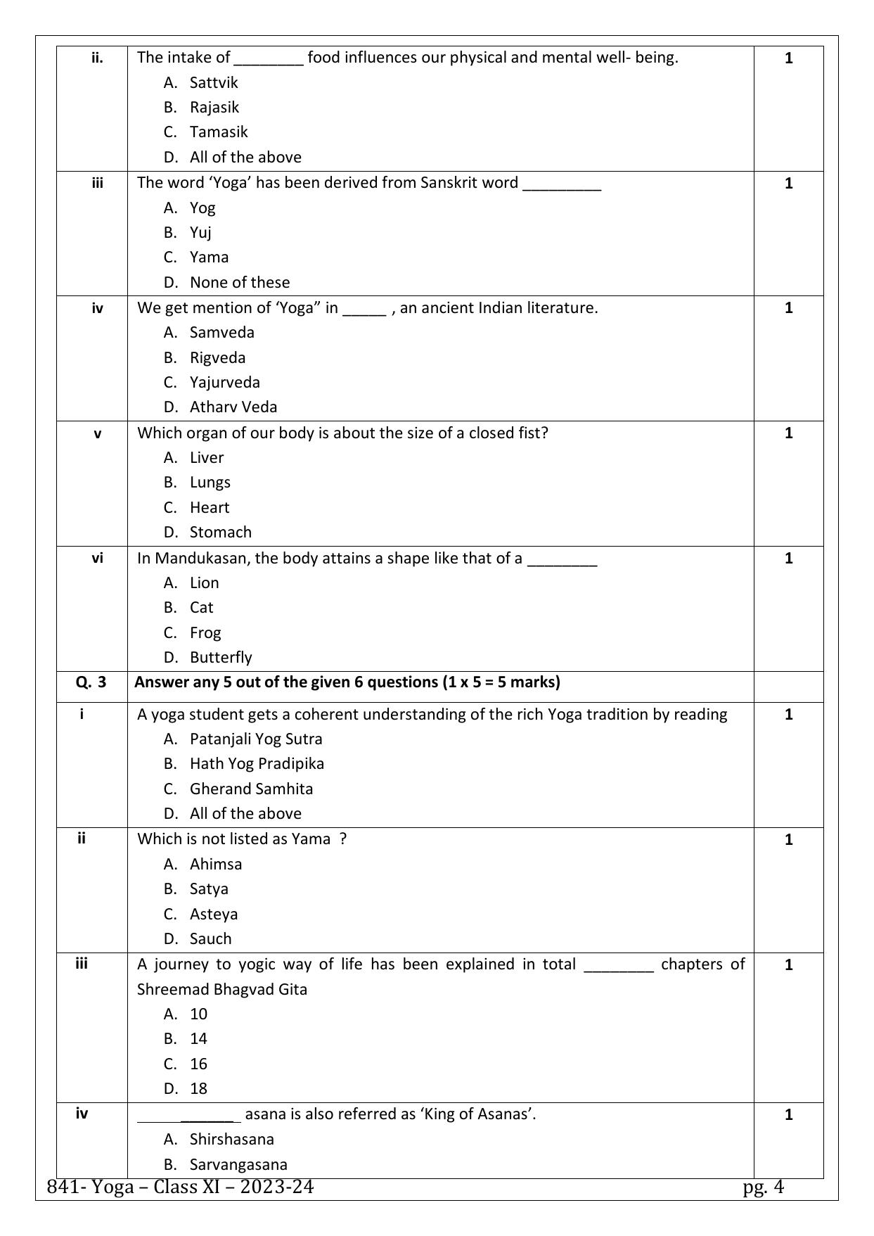 CBSE Class 11: Yoga 2024 Sample Paper - Page 4