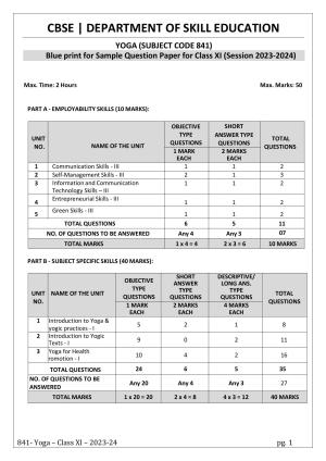 CBSE Class 11: Yoga 2024 Sample Paper