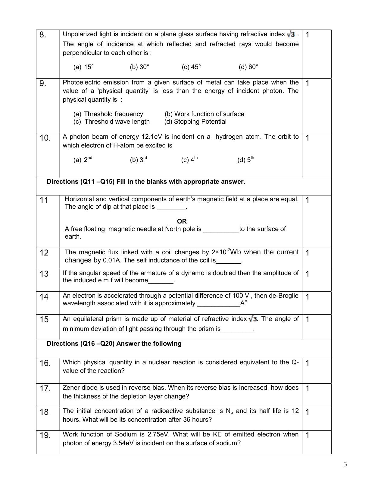 CBSE Class 12 Physics -Sample Paper 2019-20 - Page 3