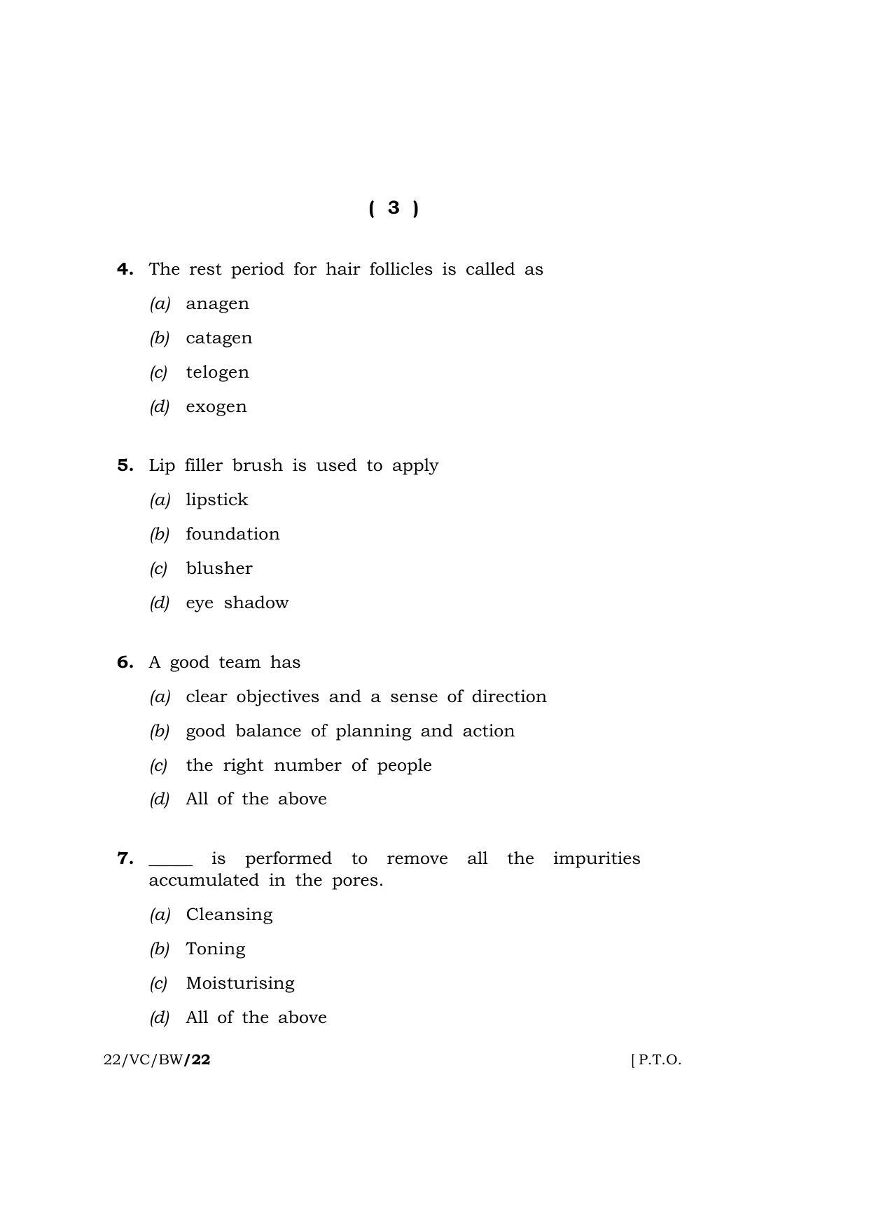 Meghalaya Board (MBOSE) Class 10 Beauty and Wellness  (22-VC-BW) 2022 Question Paper - Page 3