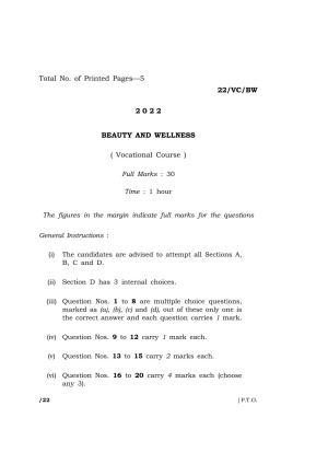 Meghalaya Board (MBOSE) Class 10 Beauty and Wellness  (22-VC-BW) 2022 Question Paper