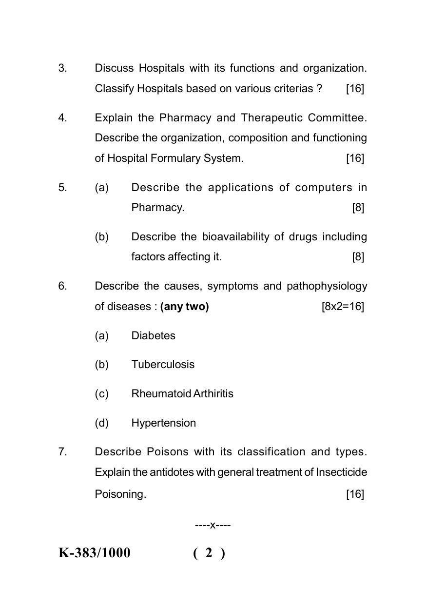 Sarguja University Question Paper - 2022 : Diploma In Pharmacy Part-II Hospital & Clinical Pharmacy Paper I - Page 2