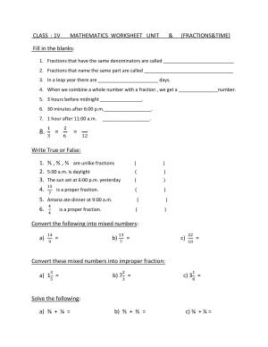Worksheet for Class 4 Maths Fractions and Time Assignment 2