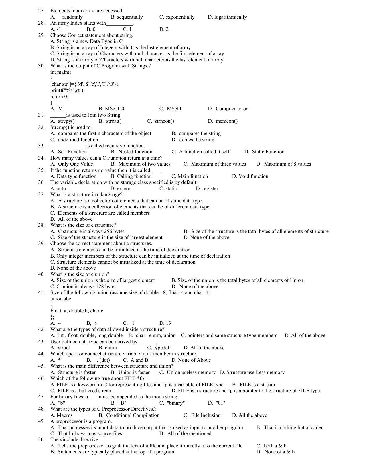 Hemchand North Gujarat University Sample Paper July-Sept 2021: M.Sc. (CA & IT) Semester-I 103 : Introduction to Programming Language (Old/New Course) - Page 2