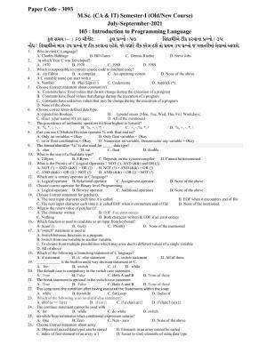 Hemchand North Gujarat University Sample Paper July-Sept 2021: M.Sc. (CA & IT) Semester-I   103 : Introduction to Programming Language (Old/New Course)