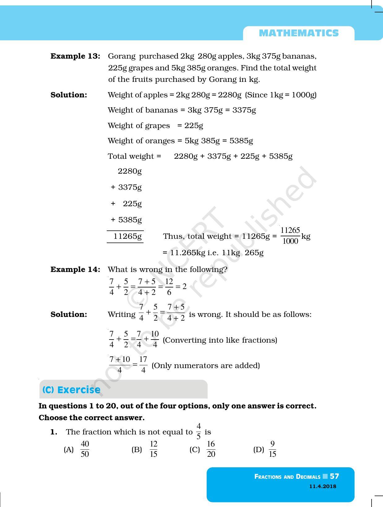 NCERT Exemplar Book for Class 6 Maths: Chapter 4-Fractions & Decimals - Page 5