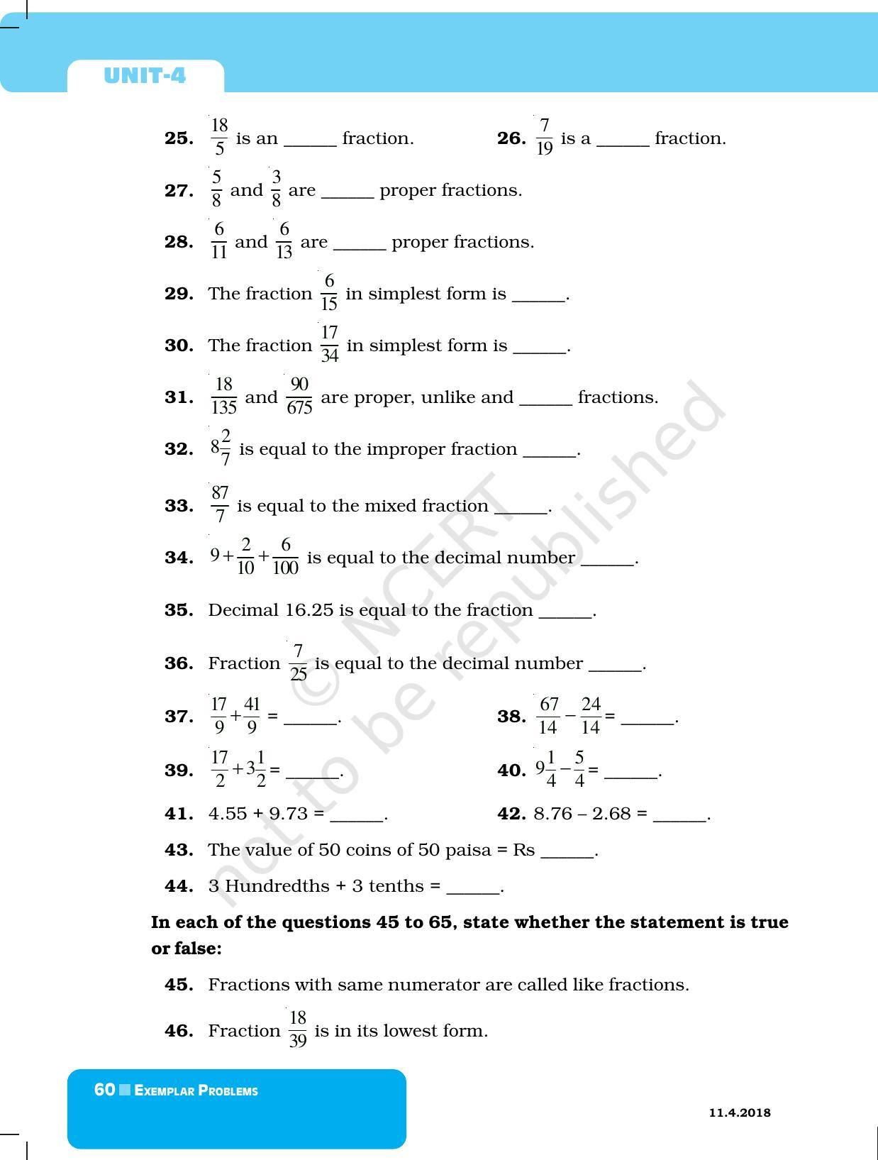 NCERT Exemplar Book for Class 6 Maths: Chapter 4-Fractions & Decimals - Page 8