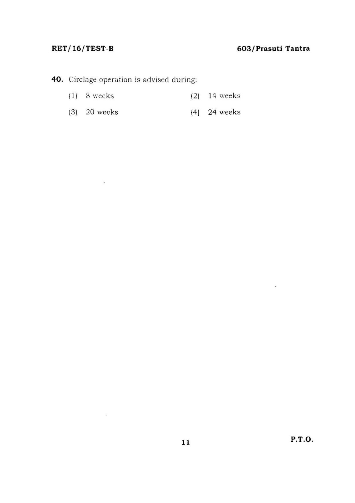 BHU RET PRASUTI TANTRA 2016 Question Paper - Page 11