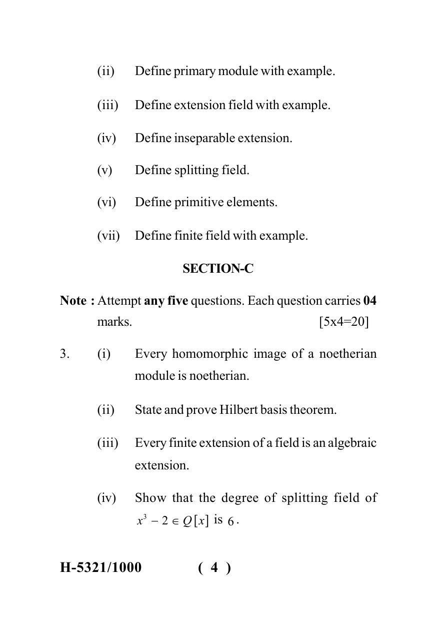 Sarguja University Question Paper July-2022 : M.Sc.In Mathematics(Second Sem.)Advanced Abstract Algebra II Paper 1 - Page 4
