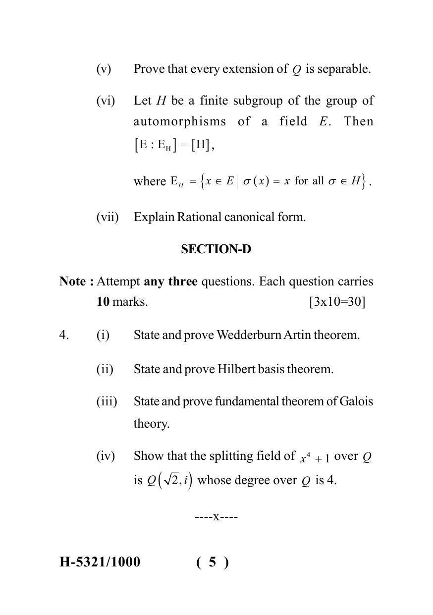 Sarguja University Question Paper July-2022 : M.Sc.In Mathematics(Second Sem.)Advanced Abstract Algebra II Paper 1 - Page 5