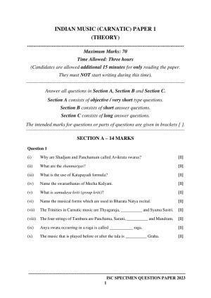 ISC Class 12 Indian Music (Carnatic) Sample Paper 2023