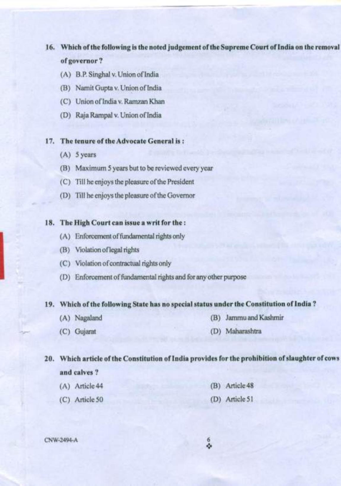 PU CET PG 2018 LLM Question Paper - Page 5