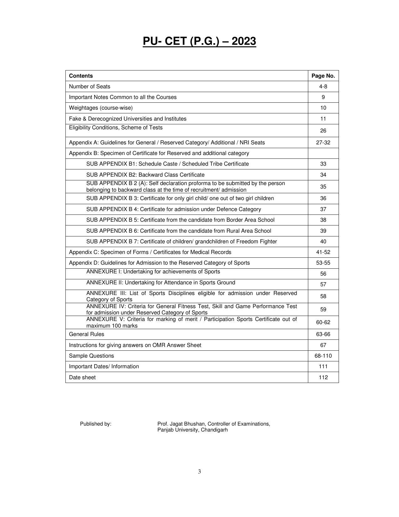 PUCET PG Exam - Page 3