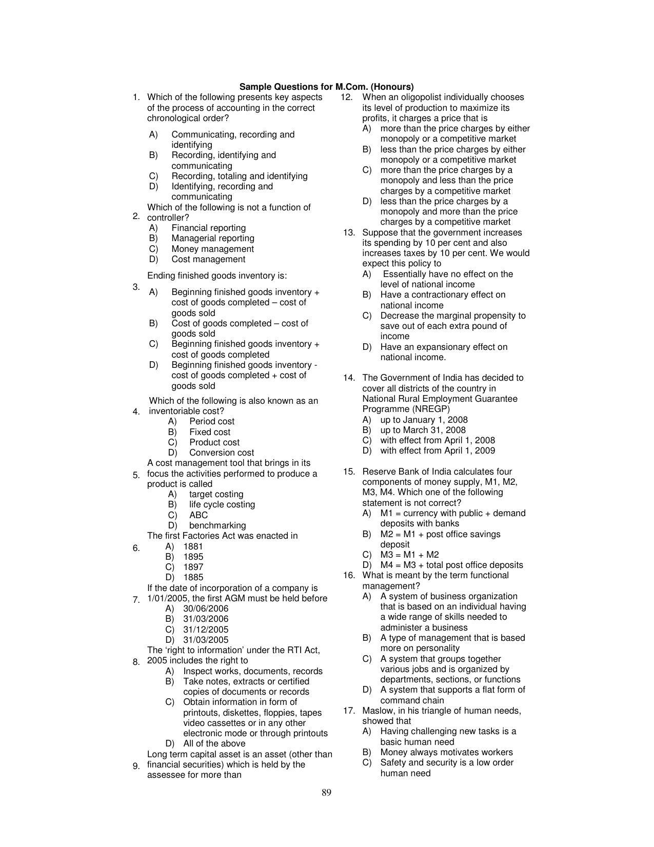 PUCET PG Exam - Page 89