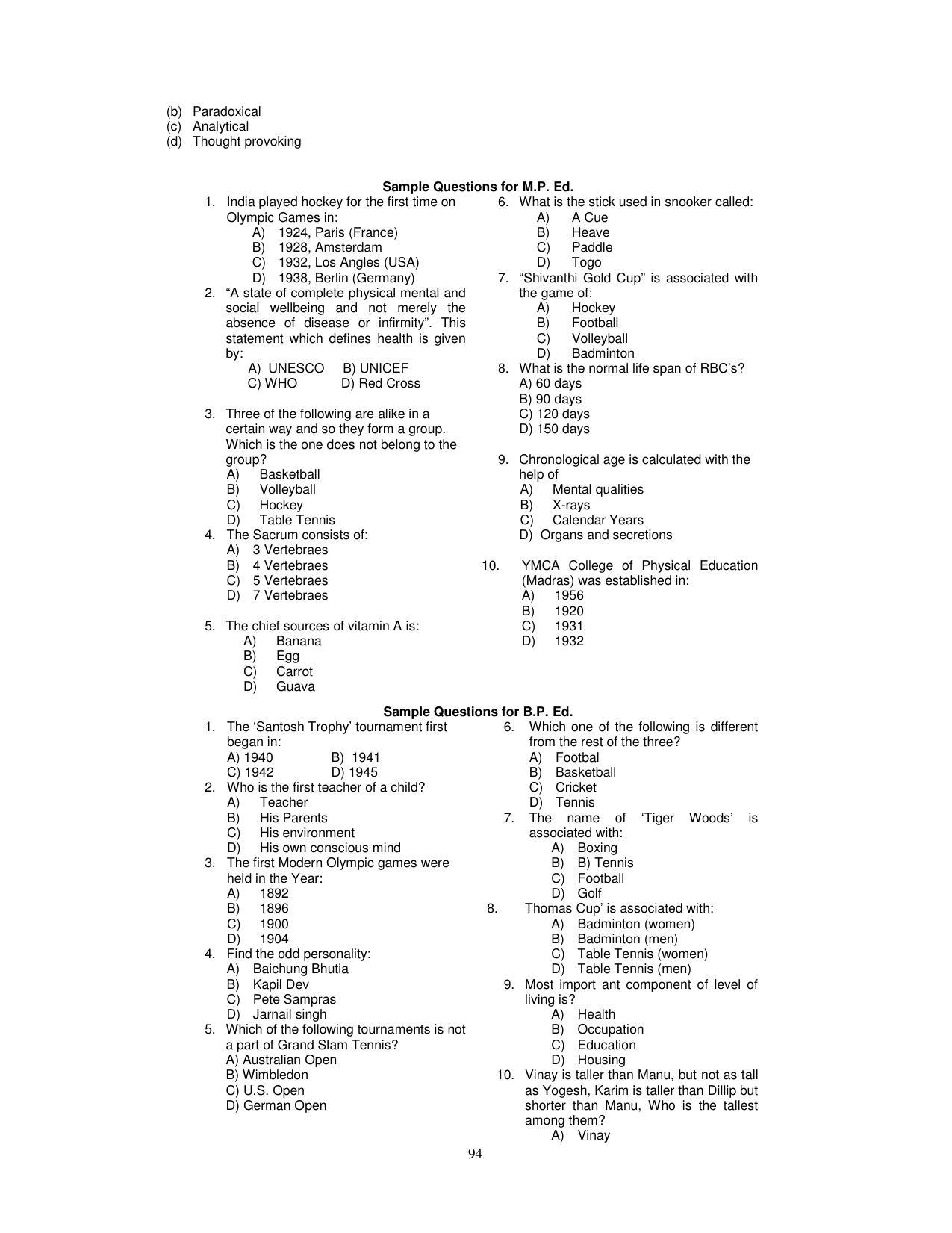 PUCET PG Exam - Page 94