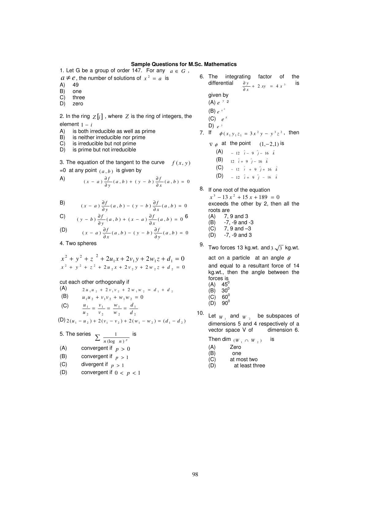 PUCET PG Exam - Page 98