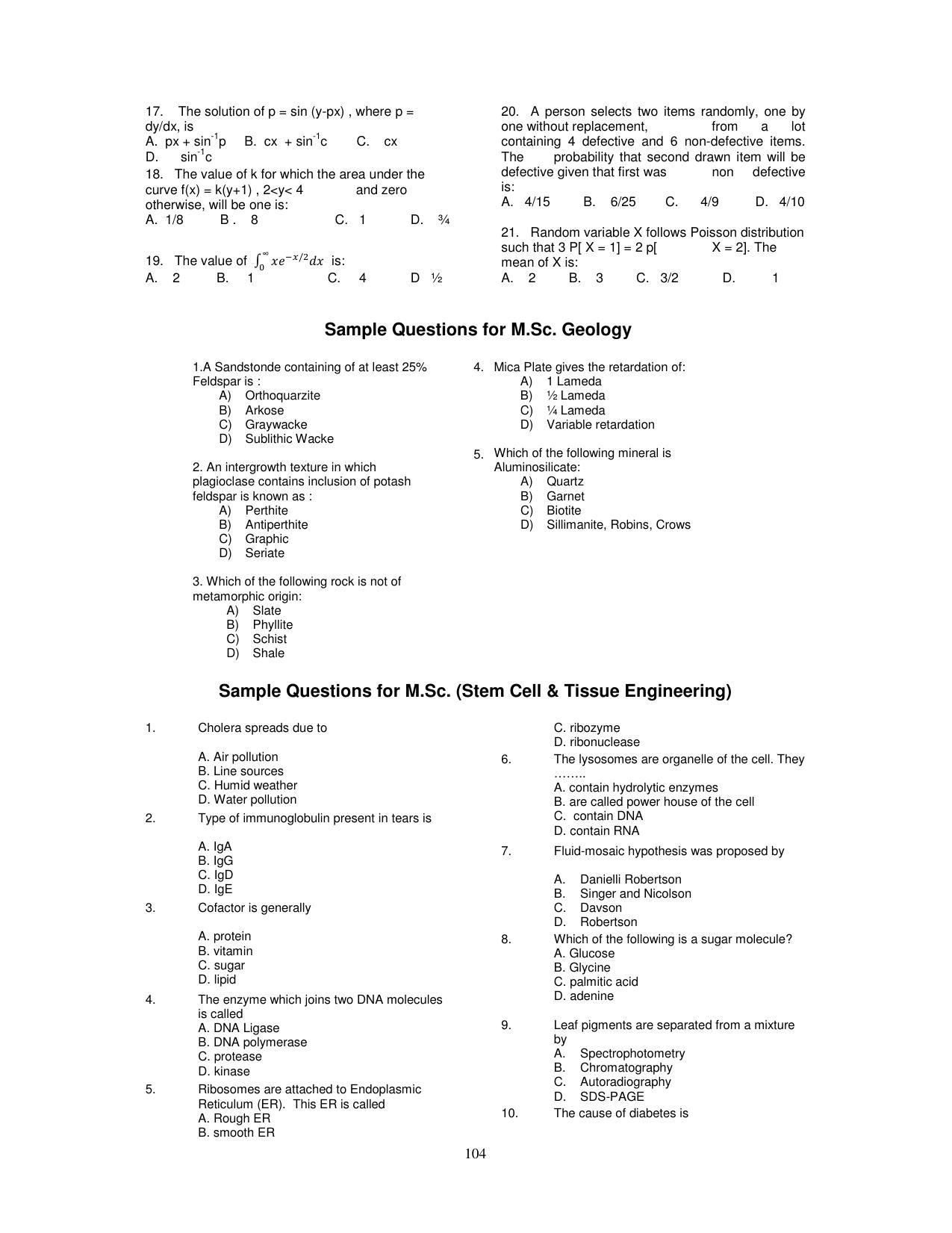 PUCET PG Exam - Page 104